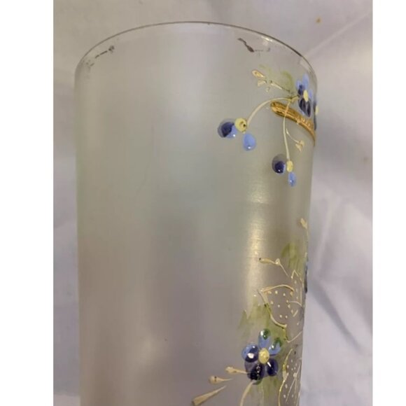 Frosted Glass Painted Juice Glasses with Flowers on a Trellis Vintage Set of 6 - Picture 11 of 12
